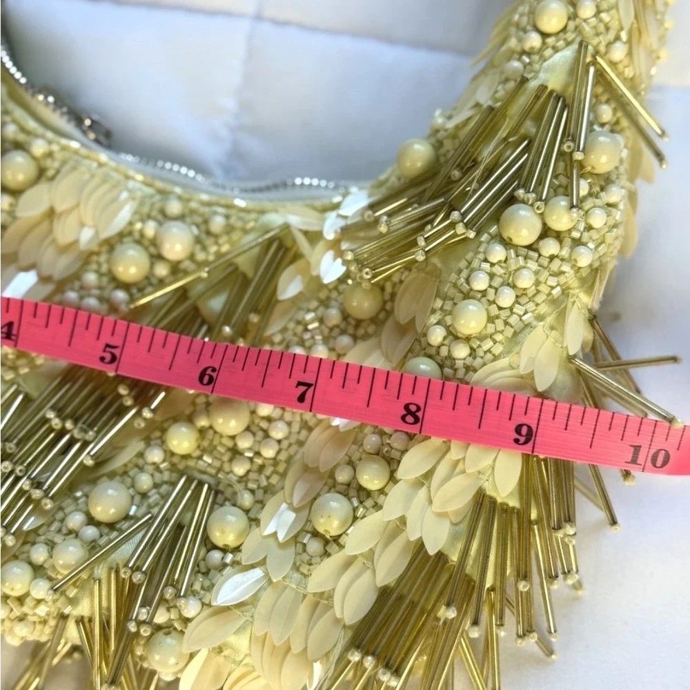 Handcrafted in India Light Yellow Fringe  Spike Beaded Bag Viral TikTok New BOHO